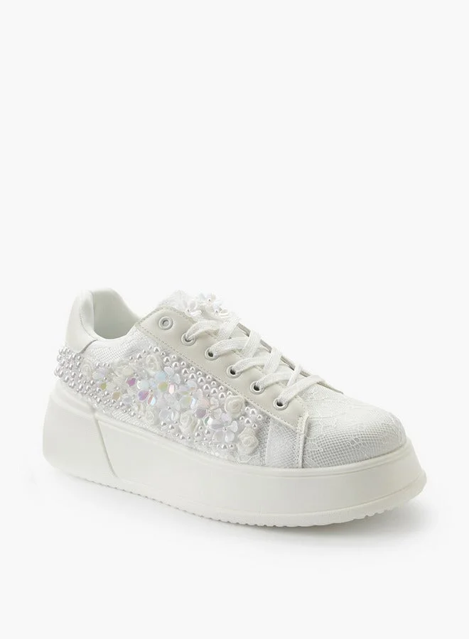 Celeste Women Embellished Lace-Up Sneakers