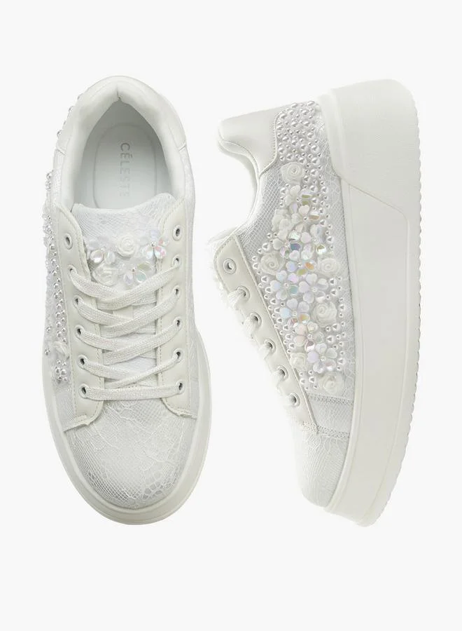 Celeste Women Embellished Lace-Up Sneakers