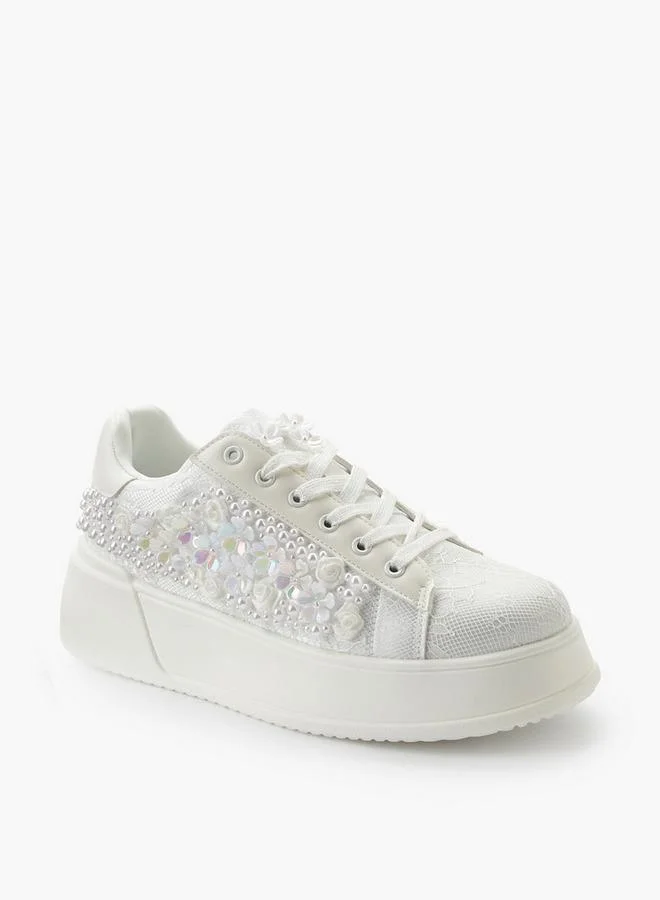 Celeste Women Embellished Lace-Up Sneakers
