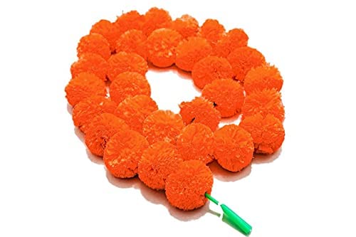Daytoday Genda Phool Artificial Marigold Fluffy Flower Handcraft Stylish Window Door Diwali Pooja Living Room Bedroom Home Hall Office Special String Plastic Festival Theme Decorative Stage Dcor Orange 12 - Image 4