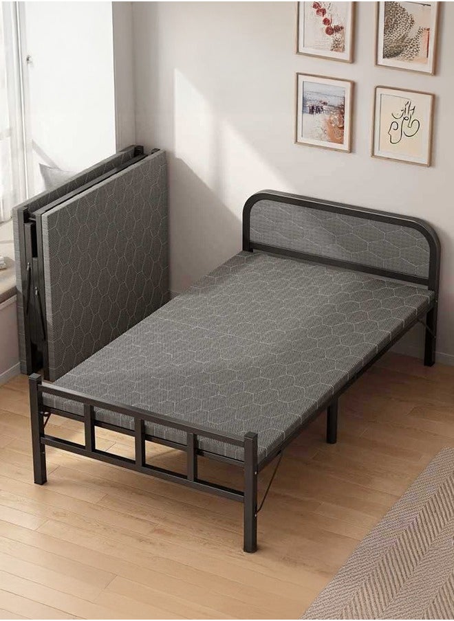 XiuWoo - Single Folding Bed with Memory Foam Mattress for Adults,Portable Rollaway Cot Size Guest Bed with Headboard Sturdy Steel Frame,190X80cm - Image 1
