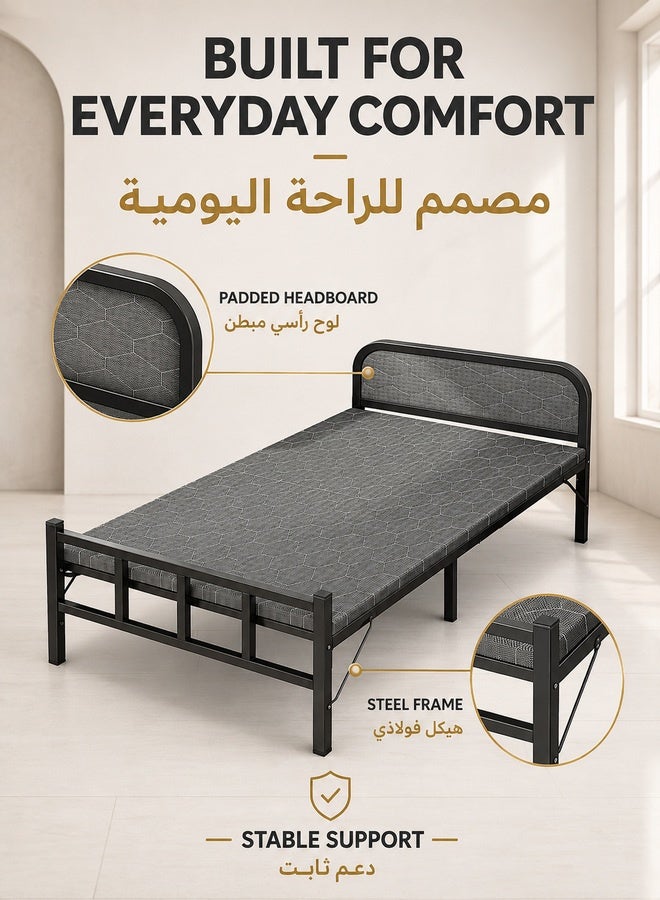 XiuWoo Single Folding Bed with Memory Foam Mattress for Adults,Portable Rollaway Cot Size Guest Bed with Headboard Sturdy Steel Frame,190X80cm - Image 3
