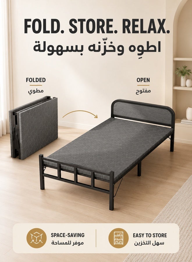 XiuWoo Single Folding Bed with Memory Foam Mattress for Adults,Portable Rollaway Cot Size Guest Bed with Headboard Sturdy Steel Frame,190X80cm - Image 2