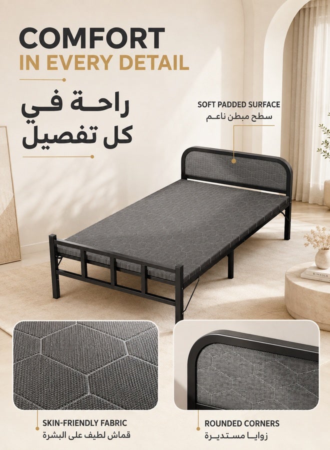 XiuWoo Single Folding Bed with Memory Foam Mattress for Adults,Portable Rollaway Cot Size Guest Bed with Headboard Sturdy Steel Frame,190X80cm - Image 4