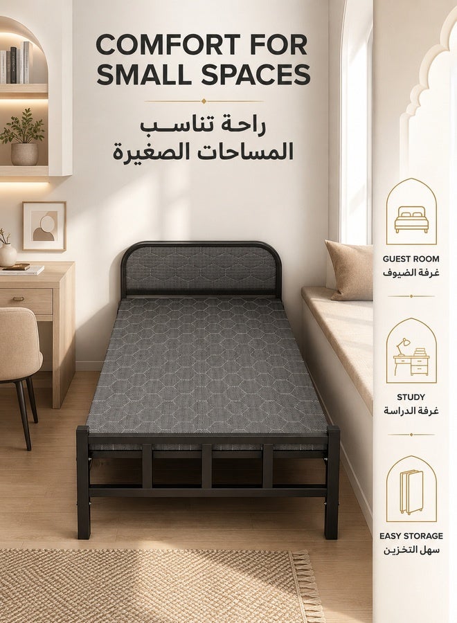 XiuWoo Single Folding Bed with Memory Foam Mattress for Adults,Portable Rollaway Cot Size Guest Bed with Headboard Sturdy Steel Frame,190X80cm - Image 5