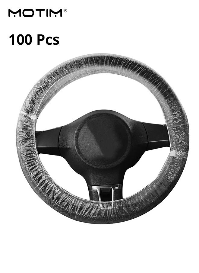 Motim 100pcs Disposable Car Steering Wheel Covers, Plastic Elastic Steering Wheel Covers, Pull Handle Car Steering Wheel Protector for Car Vehicles, 38cm Universal (White)  - Image 1