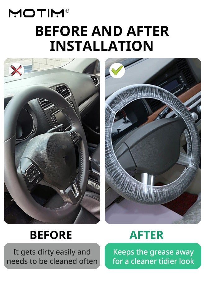 Motim 100pcs Disposable Car Steering Wheel Covers, Plastic Elastic Steering Wheel Covers, Pull Handle Car Steering Wheel Protector for Car Vehicles, 38cm Universal (White)  - Image 5