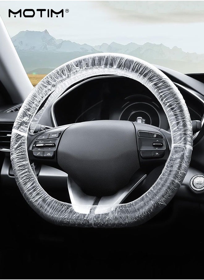 Motim 100pcs Disposable Car Steering Wheel Covers, Plastic Elastic Steering Wheel Covers, Pull Handle Car Steering Wheel Protector for Car Vehicles, 38cm Universal (White)  - Image 3