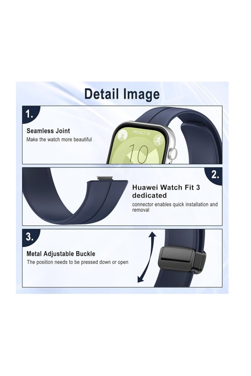 Silicone Strap Compatible with Huawei Watch Fit 3 Magnetic Metal Stainless Buckle Sport Silicone Strap for Huawei Watch Fit 3 Band Quick Release Soft Replacment Wristband - Image 4