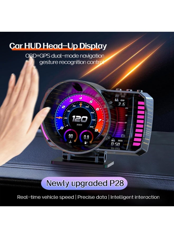 COOLHAWK Car HUD Display - OBD2+GPS Speedometer, Gesture Control, Overspeed Alarm, RPM, Water Temperature, Voltage and  Turbo Pressure, for Car, SUV, Truck - Image 4