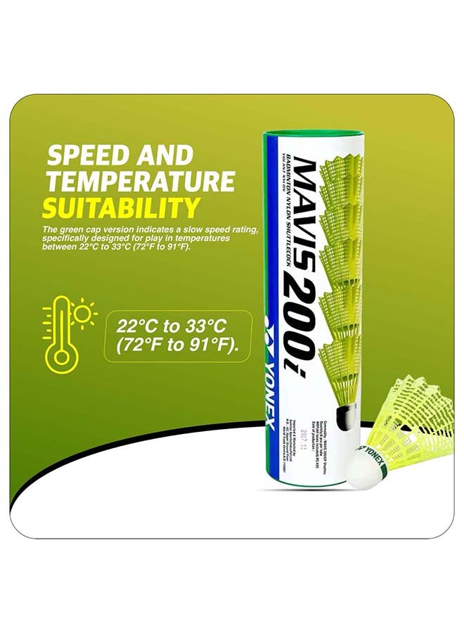 يونيكس مجموعة يونيكس مافيس 200i من كرات الريشة المصنوعة من النايلون، 6 كرات - كرات ريشة صناعية صفراء اللون، تتميز بثبات طيرانها ومتانة حافتها، مناسبة للتدريب واللعب في النوادي - Image 1