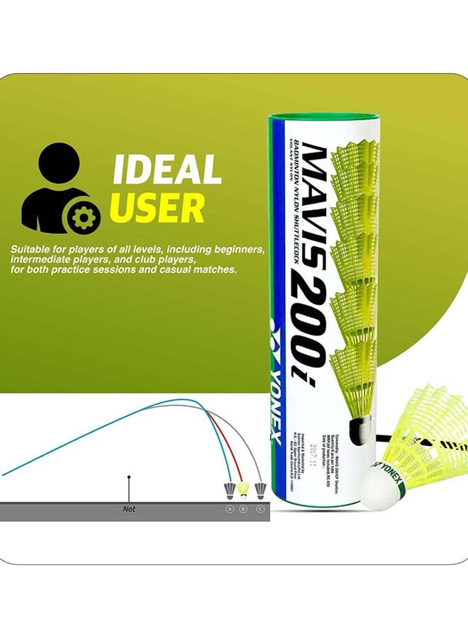 يونيكس مجموعة يونيكس مافيس 200i من كرات الريشة المصنوعة من النايلون، 6 كرات - كرات ريشة صناعية صفراء اللون، تتميز بثبات طيرانها ومتانة حافتها، مناسبة للتدريب واللعب في النوادي - Image 3