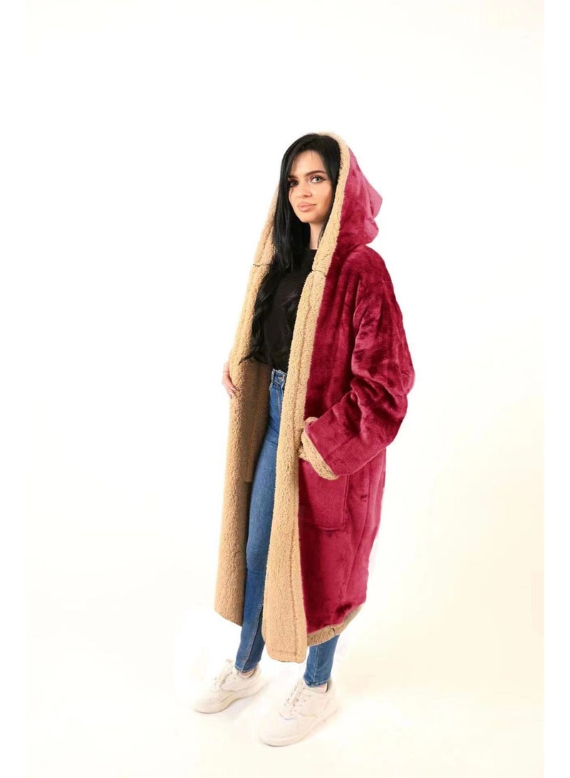 أرام معطف شتوي مخملي ناعم للغاية للرجال والنساء بطبقة مخملية وداخلية من الفرو الكثيف الناعم لتشعر بالدفء.