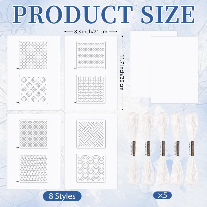 Booson 28 Pcs Sashiko Thread Kit Sashiko Needles Denim Fabric Embroidery Patterns Thimble Water Soluble Embroidery Kit for Sewing Hand Quilting Mending Supplies - Image 2