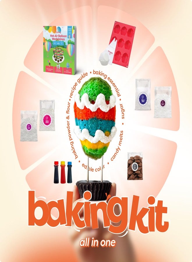 Baketivity Hot Air Balloon Madeleines Kids Baking Kit STEM Learning Activity Pre-Measured Ingredients Silicone Madeleine Mold Colorful Batter & Icing Decorating Set Educational Recipe Book for Fun Family Baking - Image 3