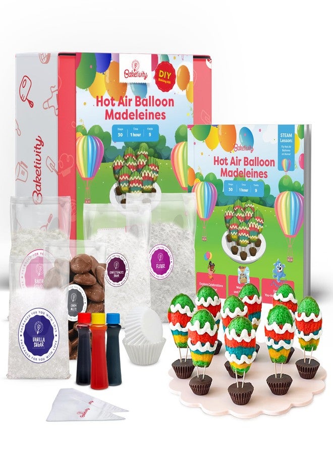 Baketivity Hot Air Balloon Madeleines Kids Baking Kit STEM Learning Activity Pre-Measured Ingredients Silicone Madeleine Mold Colorful Batter & Icing Decorating Set Educational Recipe Book for Fun Family Baking - Image 1