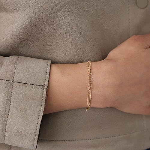 VRIUA Gold Bracelets for Women, 14K Gold Plated Layered Satellite Bracelet Dainty Gold Bracelets Adjustable Gold Bracelets Jewelry for Women - Image 3