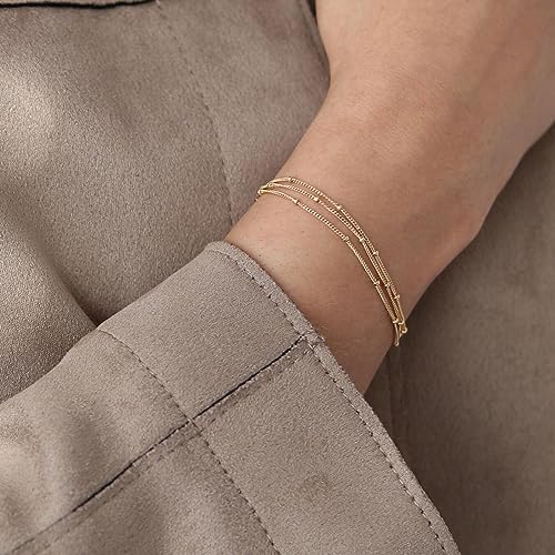 VRIUA Gold Bracelets for Women, 14K Gold Plated Layered Satellite Bracelet Dainty Gold Bracelets Adjustable Gold Bracelets Jewelry for Women - Image 2