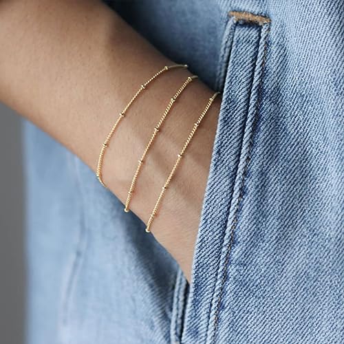 VRIUA Gold Bracelets for Women, 14K Gold Plated Layered Satellite Bracelet Dainty Gold Bracelets Adjustable Gold Bracelets Jewelry for Women - Image 4