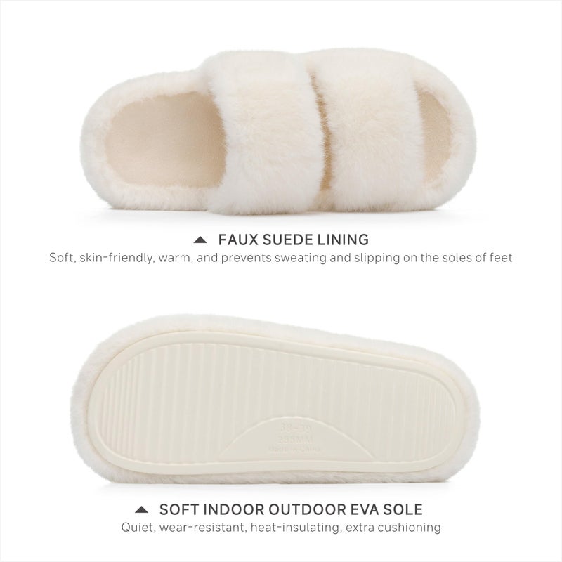 Chantomoo Women's Slippers Memory Foam Slippers for Women Fuzzy Comfy Faux Fur House Furry Indoor Open Two Bands Gift Slippers Beige Size 9 10 8.5 - Image 3