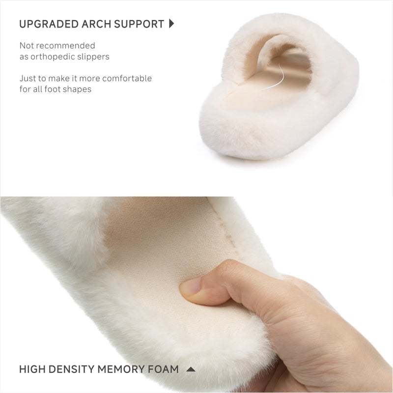 Chantomoo Women's Slippers Memory Foam Slippers for Women Fuzzy Comfy Faux Fur House Furry Indoor Open Two Bands Gift Slippers Beige Size 9 10 8.5 - Image 4