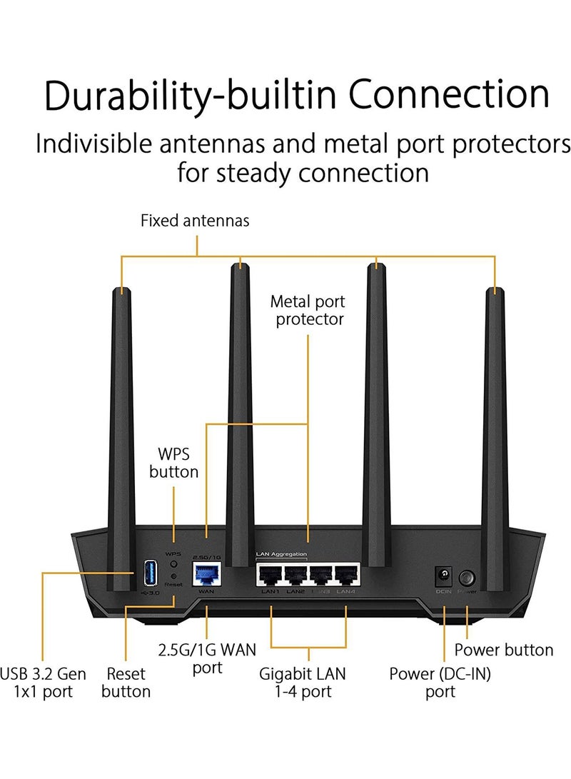 ASUS TUF Gaming AX4200 Dual Band WiFi 6 Gaming Router, With Mobile Game Mode, 2.5Gbps Port, 2.4 GHz Radio Frequency, 3 Steps Port Forwarding, AiMesh, Ai Protection Pro, 90IG07Q0-MU9100 Black - Image 2