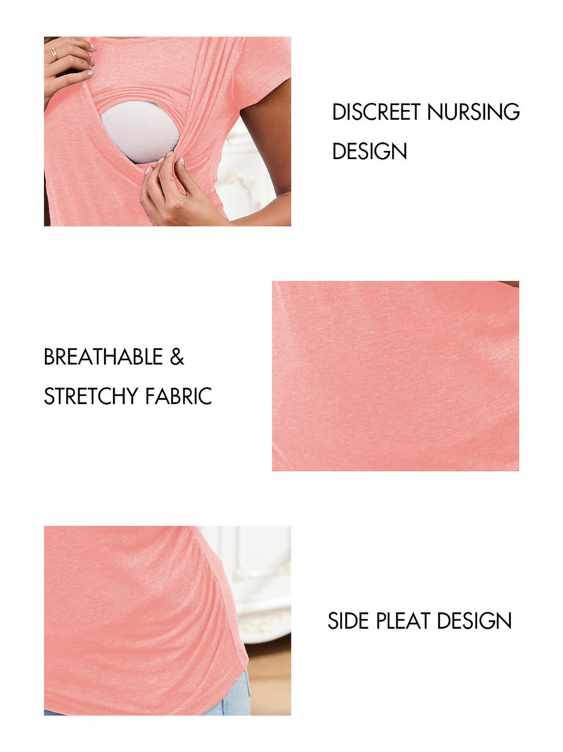Ecavus 3PCS Women's Maternity Nursing Tops for Breastfeeding Short Sleeve Side Ruched Nursing Shirts - Image 4