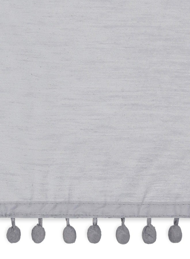 EASY FIT Pom Pom Elastic Wrap Around Bed Skirt, Easy On/Off Dust Ruffle (18 Inch Drop), Twin/Full, Grey - Image 3
