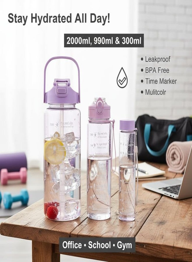 zEdx Hydration Tracking Water Bottle Combo Set | Time Marker 2L 900ml 300ml Leakproof - Image 5