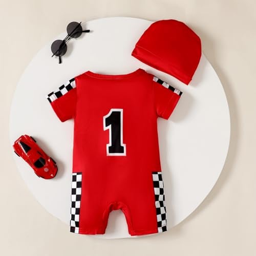 Happidoo Baby Boy 1st Birthday Outfit One Year Old Birthday Clothes Boy Race Car Driver Romper (Red-short,18-24 Months) - Image 3