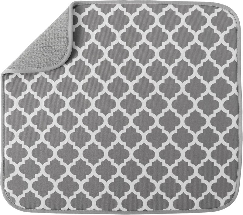 S&T INC. Absorbent, Reversible Microfiber Dish Drying Mat for Kitchen, 16 Inch x 18 Inch, White Trellis (497401) - Image 1
