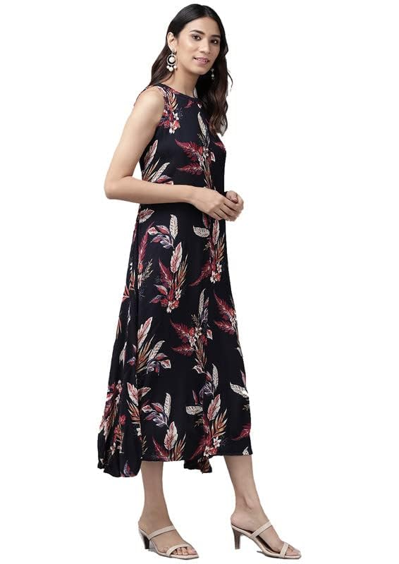 Yash Gallery Women's Rayon Crepe Floral Printed A-Line Maxi Dress Sleeveless Round Neck Casual Summer Dress Lightweight Comfortable Long Dress for Women - Image 3