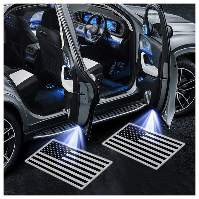 CXCCOI 2PCS Car Door Lights Logo Projector,HD Car Welcome Light LED Courtesy Light for Cool Auto Decorations,Universal Auto Door Projector Lights Fit All Vehicle Models (Black Flag) - Image 1