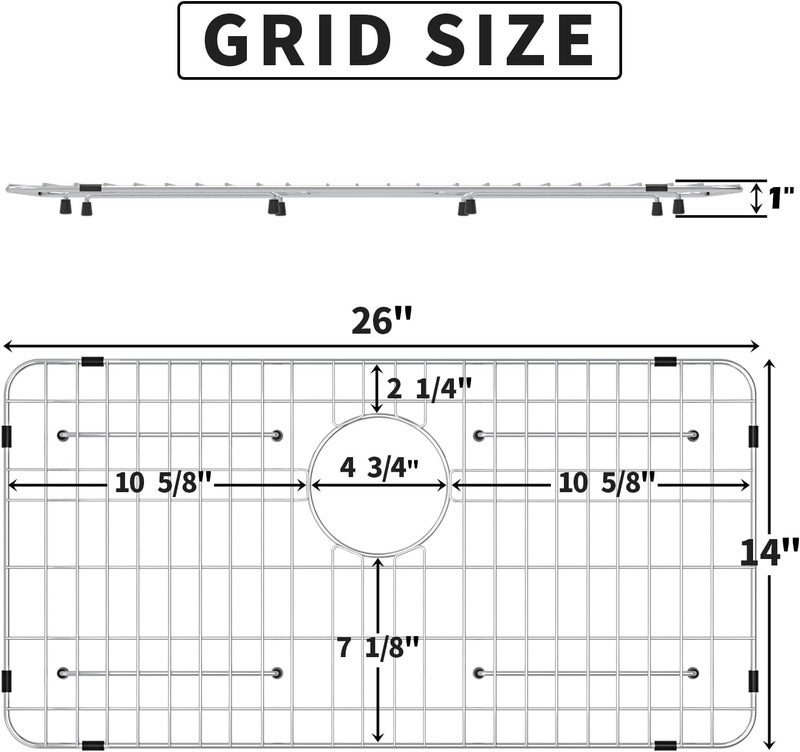 Fritoing Stainless Steel Sink Grid and Protectors for Bottom of Kitchen Sink, 26" x 14" with Rear Drain for Single Sink Bowl, for sink protectors for kitchen sink stainless steel - Image 2