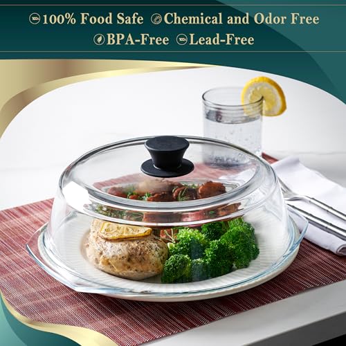 Le'raze Tall Glass Microwave Splatter Cover for Food - Cookware & Bakeware Serving Dish Cover, Plate Splatter Guard Lid with Easy Grip Silicone Handle Knob - 100% Food Grade BPA Free & Dishwasher Safe - 10in. - Image 2