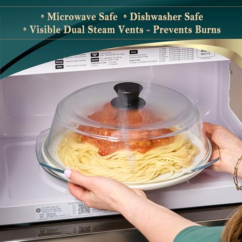 Le'raze Tall Glass Microwave Splatter Cover for Food - Cookware & Bakeware Serving Dish Cover, Plate Splatter Guard Lid with Easy Grip Silicone Handle Knob - 100% Food Grade BPA Free & Dishwasher Safe - 10in. - Image 3