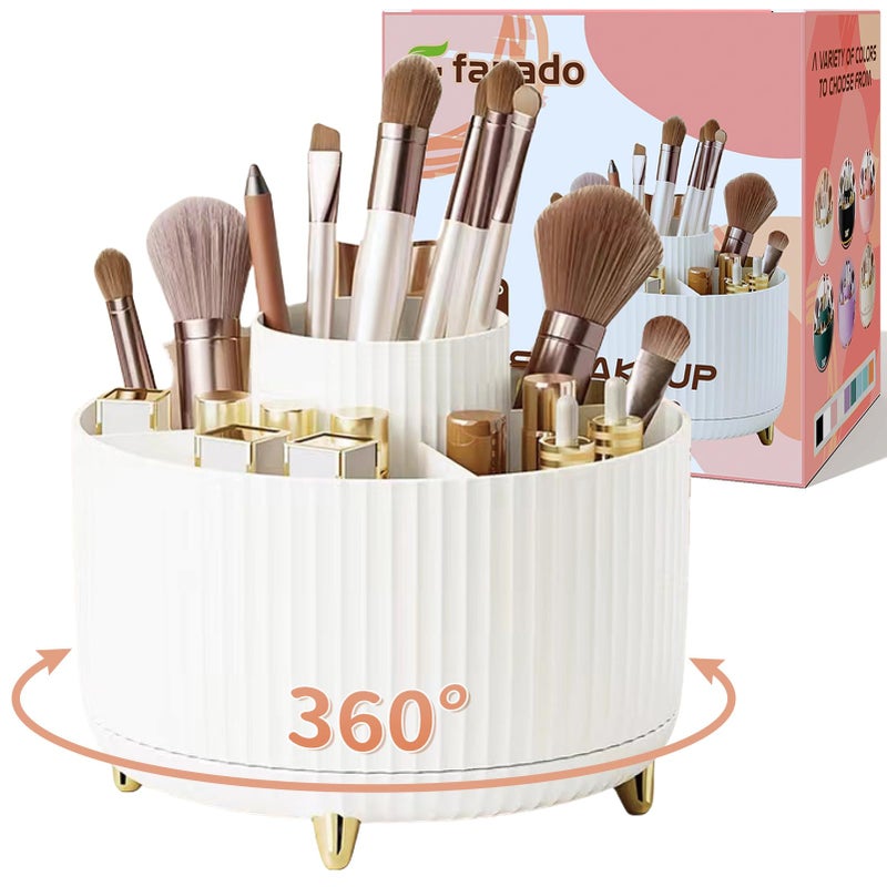 fanado 360° Rotate Makeup Brush Holder Organizer, Makeup Organizers Countertop, Makeup organization and Skincare Storage for Vanity, Desktop, Bathroom (White) - Image 1