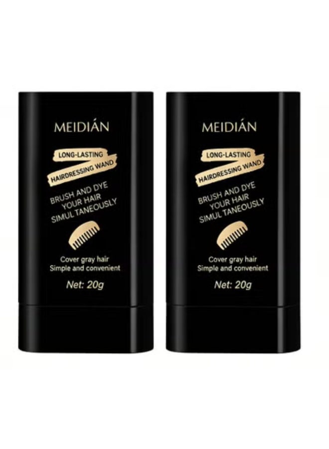 Meidián 2 Pack LONG-LASTING HAIRDRESSING WAND, BRUSH AND DYE YOUR HAIR SIMUL TANEOUSLY, Cover Gray Hair Simple and Convenient - Black - Image 1