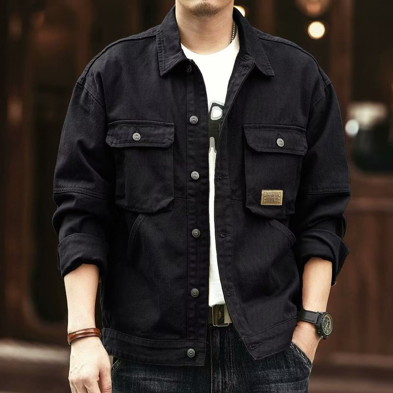 Retro Collared Jacket Men Spring Autumn Casual Multi-Pocket Brown yellow - Image 5