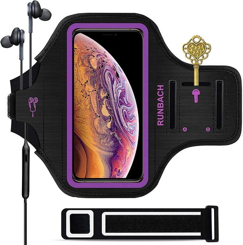 RUNBACH Armband for iPhone 16 Pro Max/16 Plus/15 Pro Max/15 Plus/iPhone 14 Pro Max/14 Plus/13 Pro Max/12 Pro Max/11 Pro Max/Xs Max,Running Exercise Armband with Card Slot for iPhone Max (Purple) - Image 1