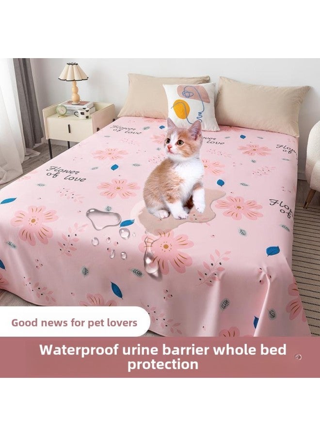 Waterproof Bed Sheet Cat Urine Hair Bed Cover Urine-Resistant Baby List Machine Washable Urine-Proof Cover Dog Rabbit Pet Cover Urine Pad-Color:Milk Tea-[waterproof And Breathable For All Seasons]-Specifications:Single Bed Sheet-60x110cm (applicable To Children's Beds)  - Image 2