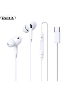 REMAX RM575a Wired Earphones with Type C Connector, In-ear, Built-in Microphone & Volume Control for Music and Call, White, USB C  - Image 1
