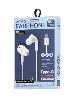 REMAX RM575a Wired Earphones with Type C Connector, In-ear, Built-in Microphone & Volume Control for Music and Call, White, USB C  - Image 4