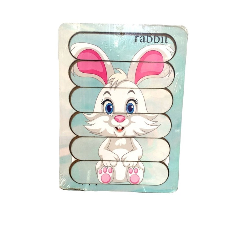 Strip Puzzle Rabbit Shape, Blue White - R7-3-G - Image 1