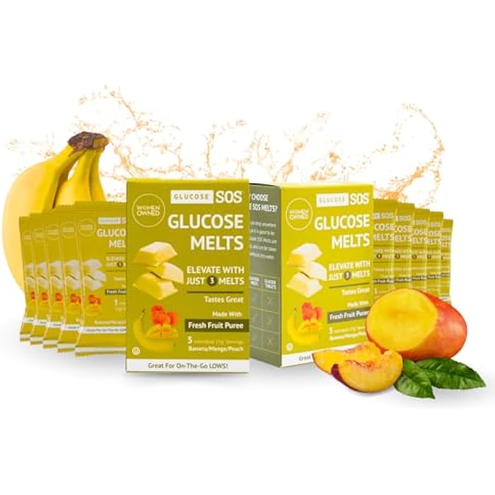 Glucose SOS أقراص جلوكوز SOS مصنوعة من مسحوق الدكستروز، هريس الفاكهة الطبيعي، سكر، أقراص جلوكوز، مكمل رياضي، أقراص سريعة المفعول تحتوي على 10 حصص فردية 15 جرام من الموز/المانجو/الخوخ - Image 1