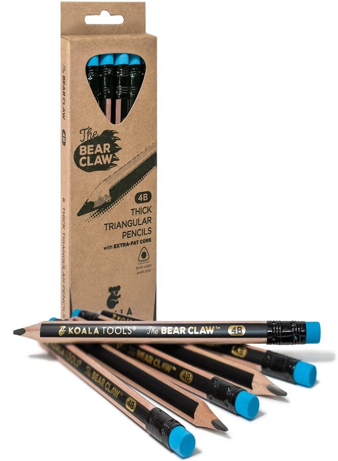 KOALA TOOLS | Bear Claw Pencils 1-Pack (6 Pencils) - Fat, Thick, Triangular Grip, Extra-Fat 4B Graphite Core with Eraser - Suitable for Kids, Art, Drawing, Drafting, Sketching & Shading - Image 1