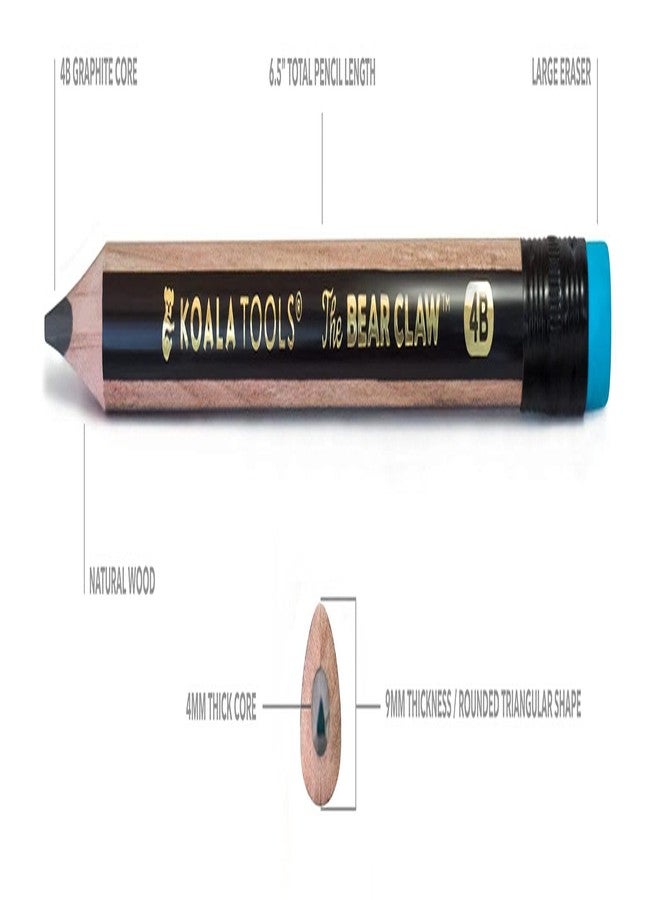 KOALA TOOLS | Bear Claw Pencils 1-Pack (6 Pencils) - Fat, Thick, Triangular Grip, Extra-Fat 4B Graphite Core with Eraser - Suitable for Kids, Art, Drawing, Drafting, Sketching & Shading - Image 2