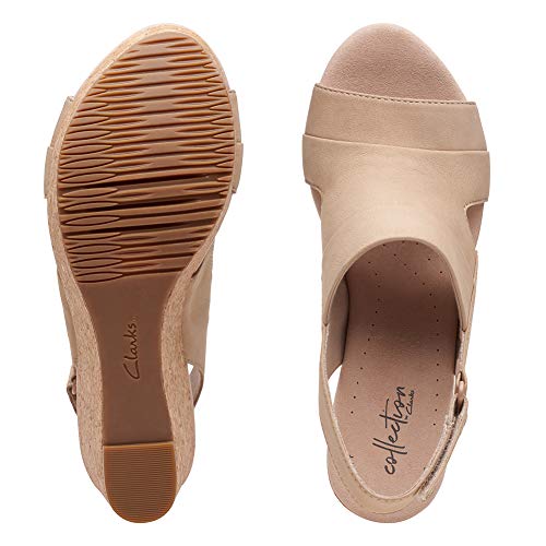 clarks صندل كلاك للنساء أناديل إيفوري بكعب عريض، جلد نوبوك رملي، 075 W US - Image 5