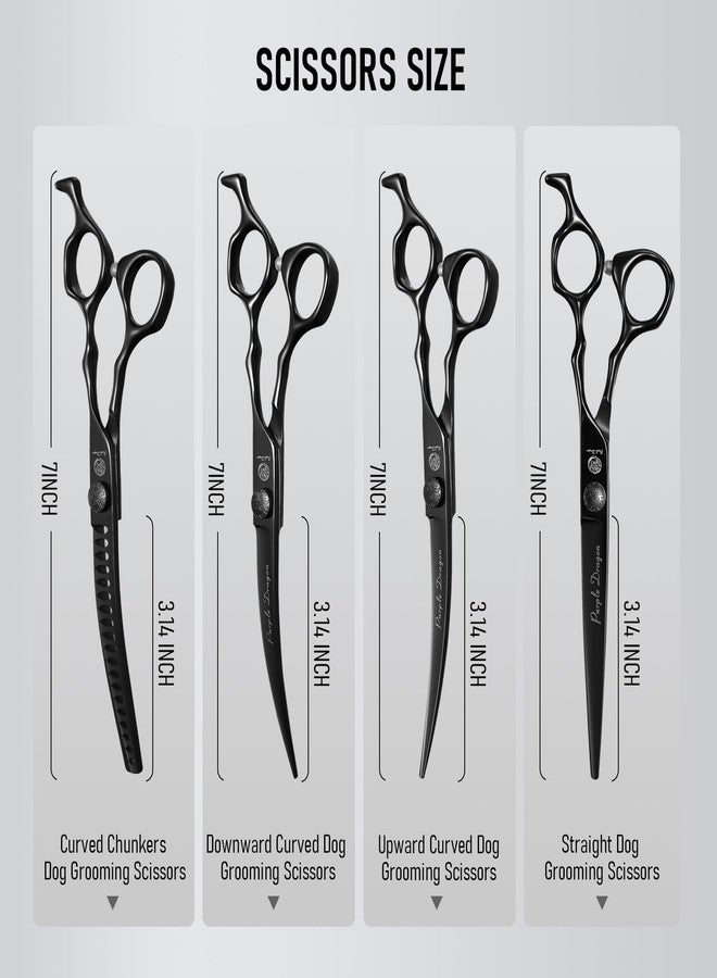 Purple Dragon Dog Grooming Scissors Set - Curved Chunkers, Straight, Up & Down Curved Scissors and Comb, 7 Inch Black Shears with Adjustable Screw for Dogs and Cats - Image 5