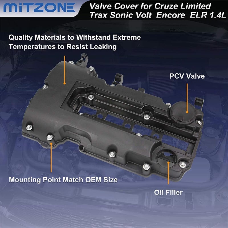 MITZONE Engine Valve Cover kit w/Gaskets & Bolts Compatible with 2011-2020 Chevrolet Chevy Cruze Sonic Volt Trax Buick Encore Cadillac ELR L4 Replaces # 25198874 55573746 264-968 - Image 5